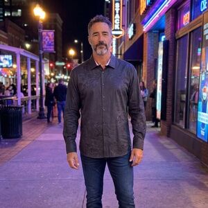 INC International Concepts XXL Black Floral Jacquard Dress Shirt Slim Fit